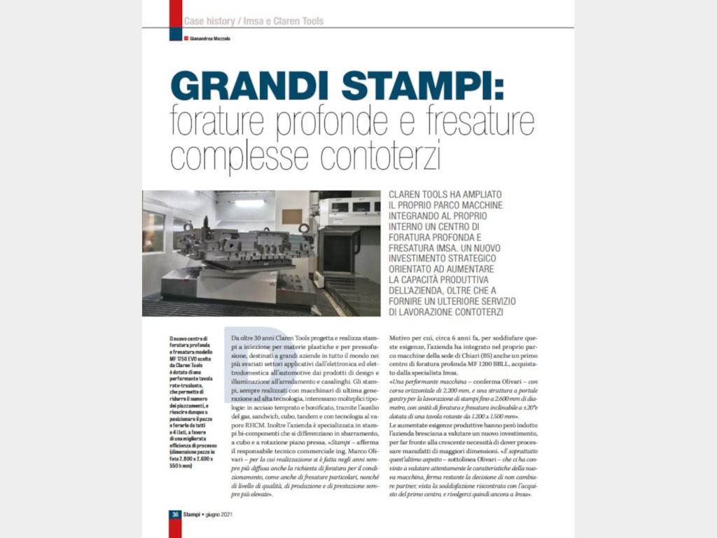 Caso applicativo IMSA - CLAREN TOOLS - Articolo: grandi stampi, forature profonde e fresature complesse conto terzi